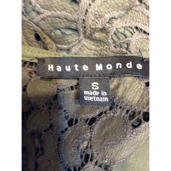 HAUTE Monde Lacy Sleeveless Tops With Skirted Botton Hem Size S Olive Green - Picture 4 of 4